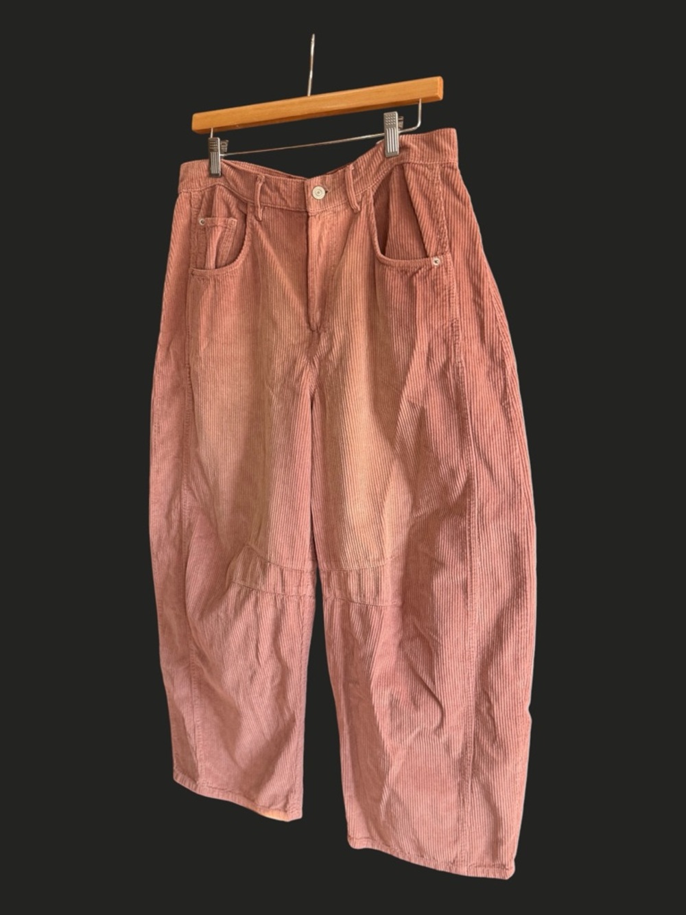 NWT FREE PEOPLE WE THE FREE Good Luck Mid Rise Barrel Jeans Cords Withered Rose - Picture 6 of 16